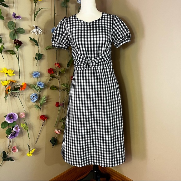 Sweet Salt Knotted Waist Gingham Dress - Picture 2 of 12